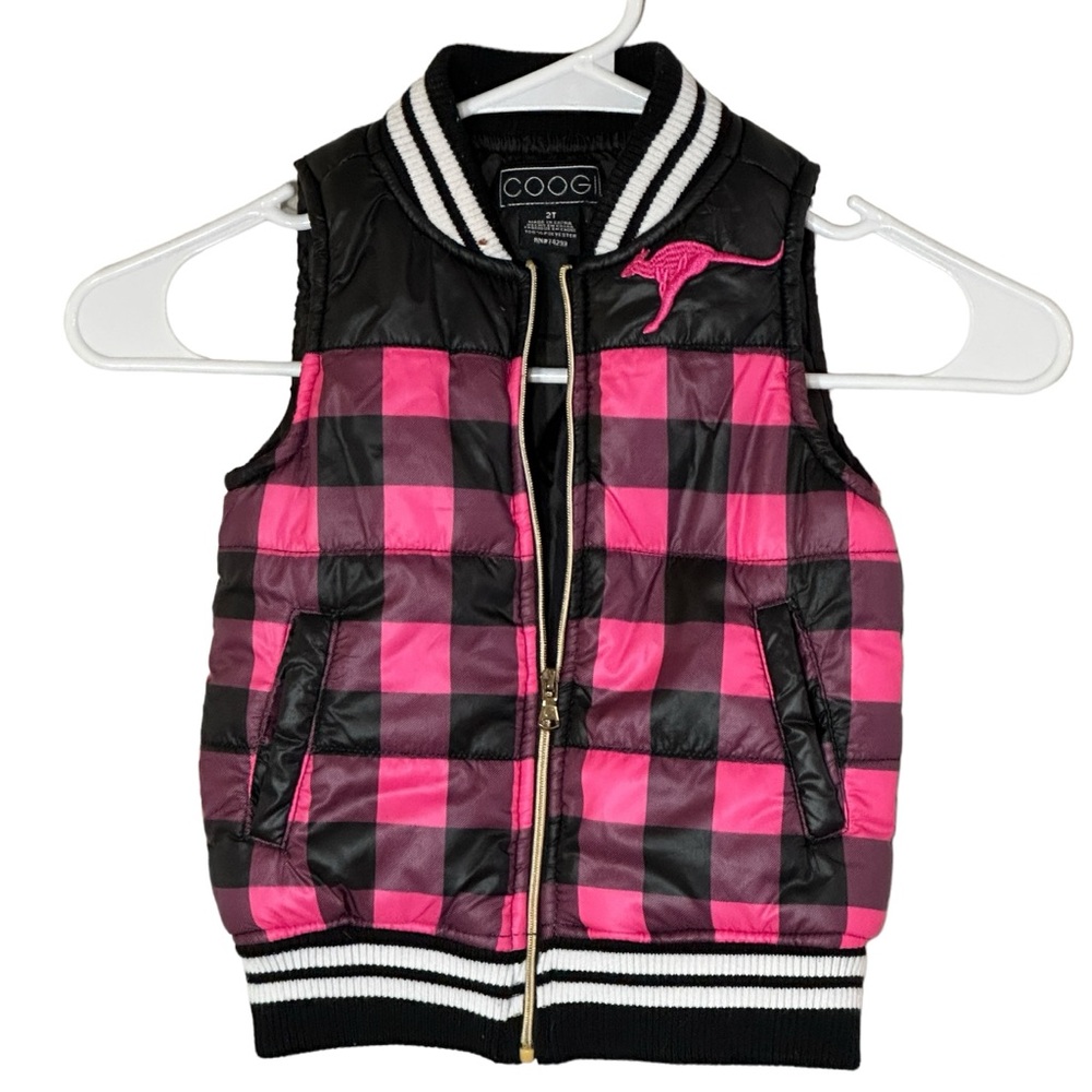 COOGI girls puffer vest pink and black plaid sz‎ 2T